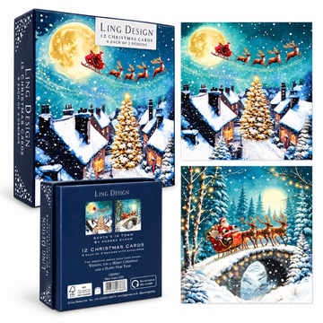 Santa?s in Town Deluxe Christmas & New Year Cards Box Set, 12 Pack, 135 x 135mm, Gloss Finish Premium Board