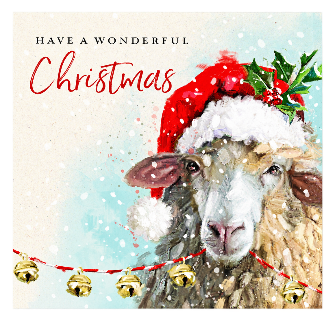 Festive Donkey, Robin & Sheep Deluxe Box of 12 Christmas & New Year Cards, Gloss Finish Premium Board by Ling Design