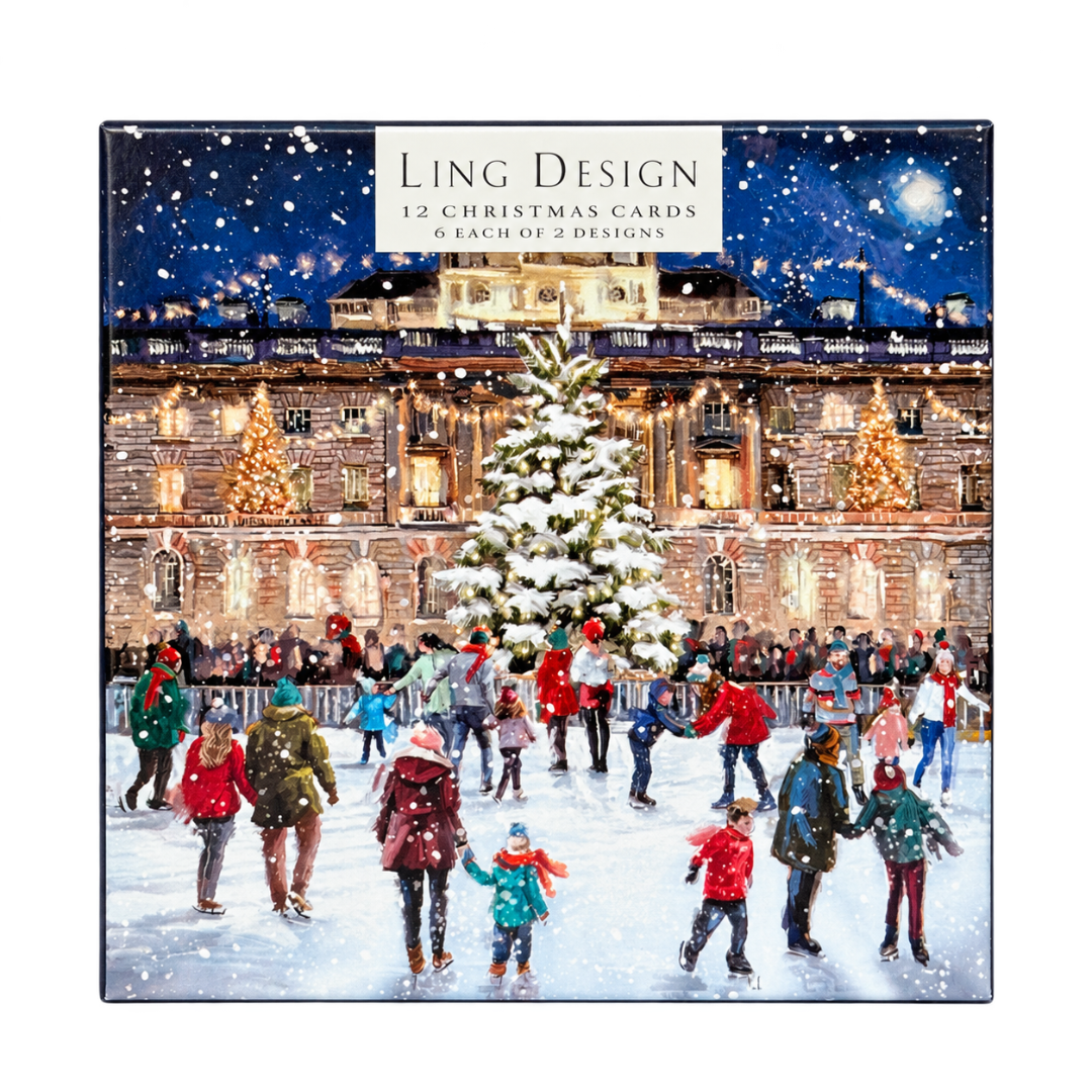 Ling Design City on Ice Festive Christmas & New Year Cards, Deluxe Box of 12, Gloss Finish Premium Board