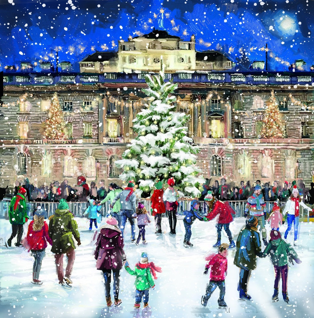 Ling Design City on Ice Festive Christmas & New Year Cards, Deluxe Box of 12, Gloss Finish Premium Board