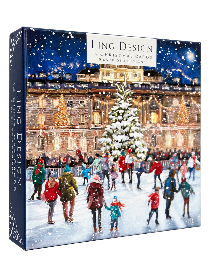 Ling Design City on Ice Festive Christmas & New Year Cards, Deluxe Box of 12, Gloss Finish Premium Board