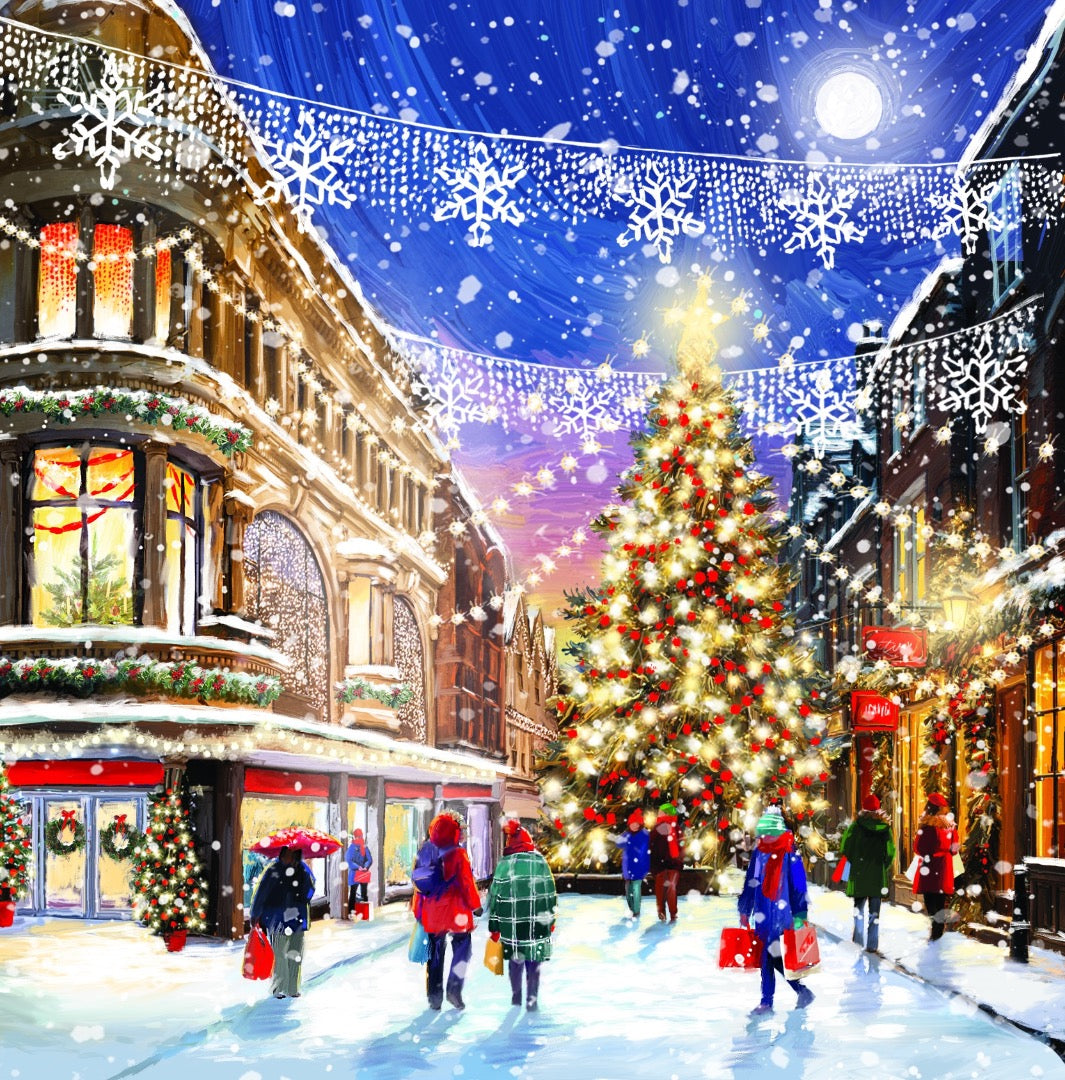 Ling Design City on Ice Festive Christmas & New Year Cards, Deluxe Box of 12, Gloss Finish Premium Board