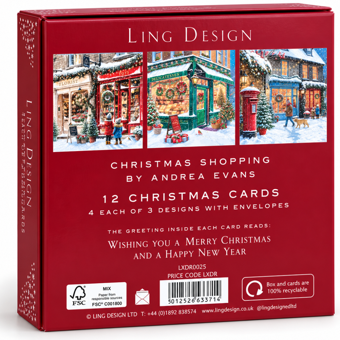 Large Deluxe Box of 12 Christmas & New Year Cards ? 3 Festive Designs for Xmas Shopping