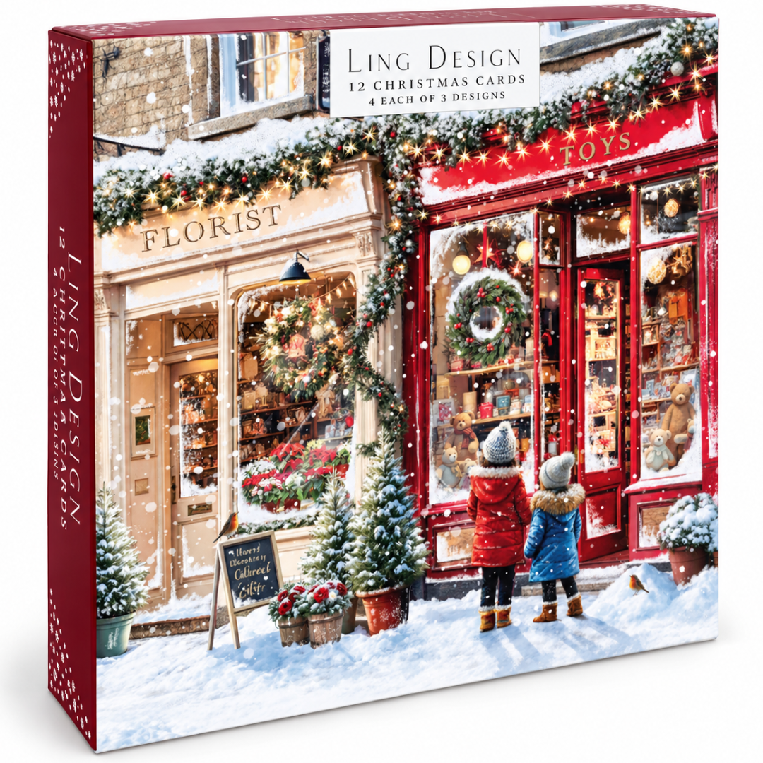 Large Deluxe Box of 12 Christmas & New Year Cards ? 3 Festive Designs for Xmas Shopping