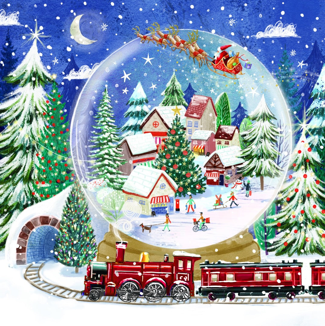 Village Globes Festive Art Deluxe Christmas & New Year Cards, Large Box of 12, 3 Assorted Designs
