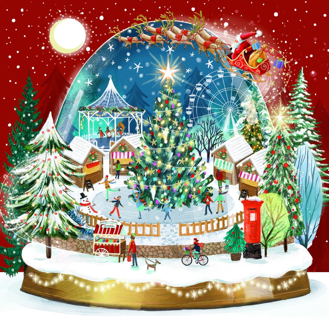 Village Globes Festive Art Deluxe Christmas & New Year Cards, Large Box of 12, 3 Assorted Designs