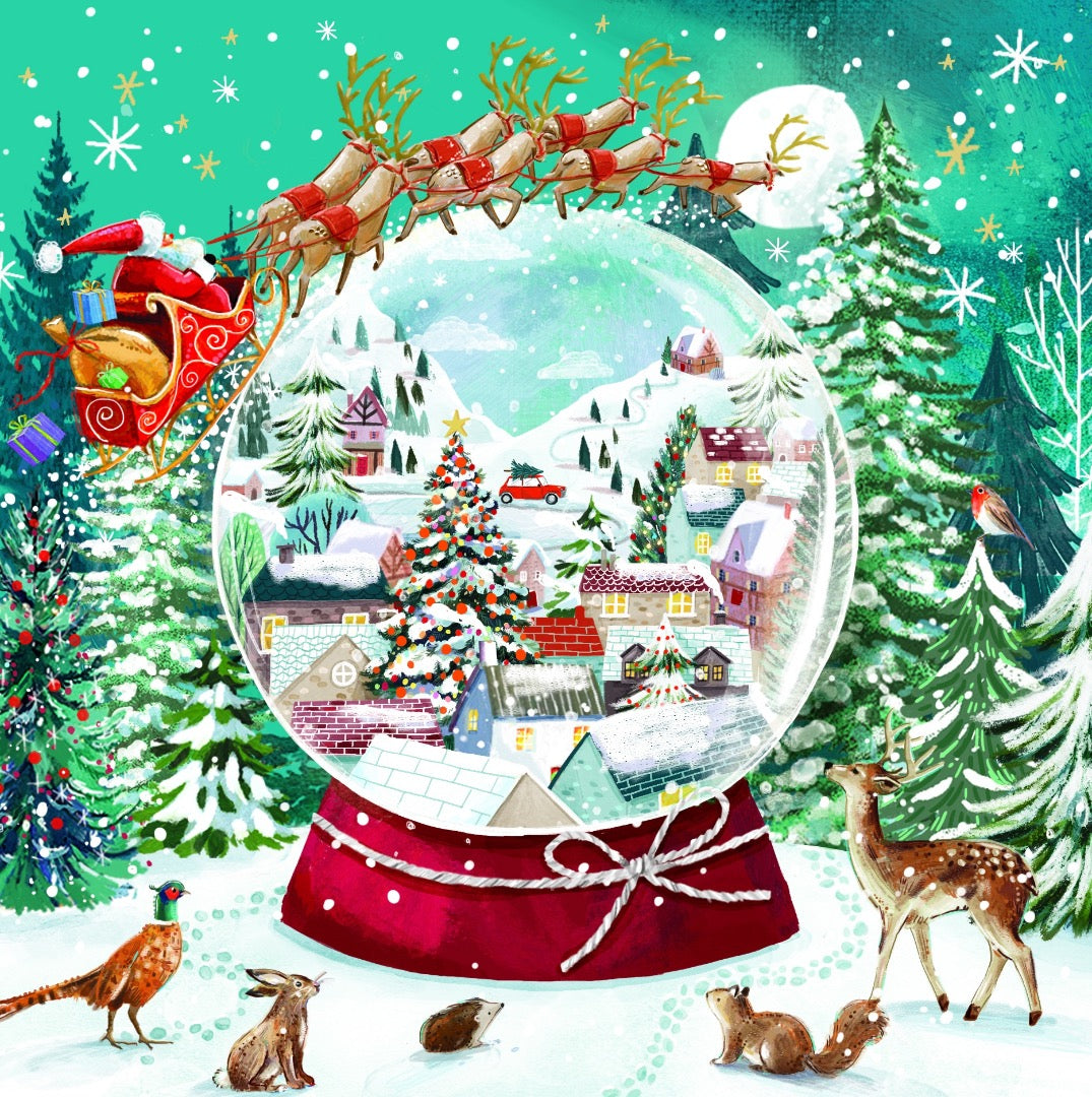 Village Globes Festive Art Deluxe Christmas & New Year Cards, Large Box of 12, 3 Assorted Designs