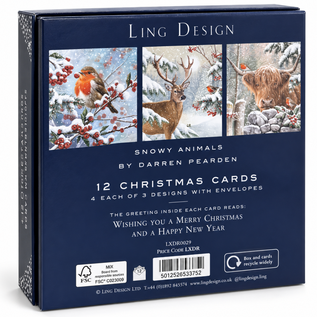 Snowy Animals Festive Christmas & New Year Cards ? Deluxe Large Box of 12, 3 Designs