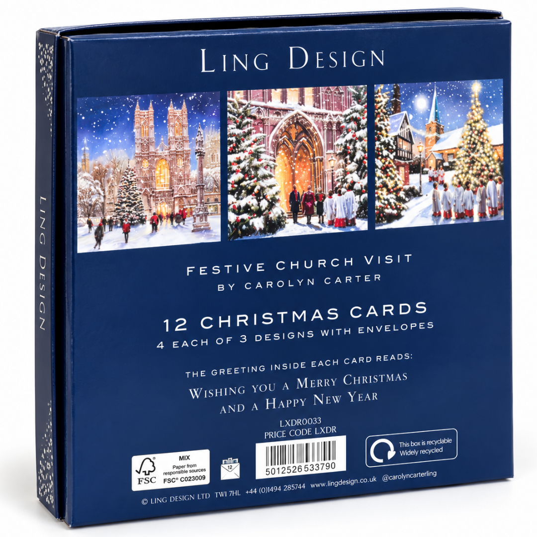 Festive Church Visit Deluxe Christmas & New Year Cards Box Set ? 12 Large Cards, 3 Assorted Designs