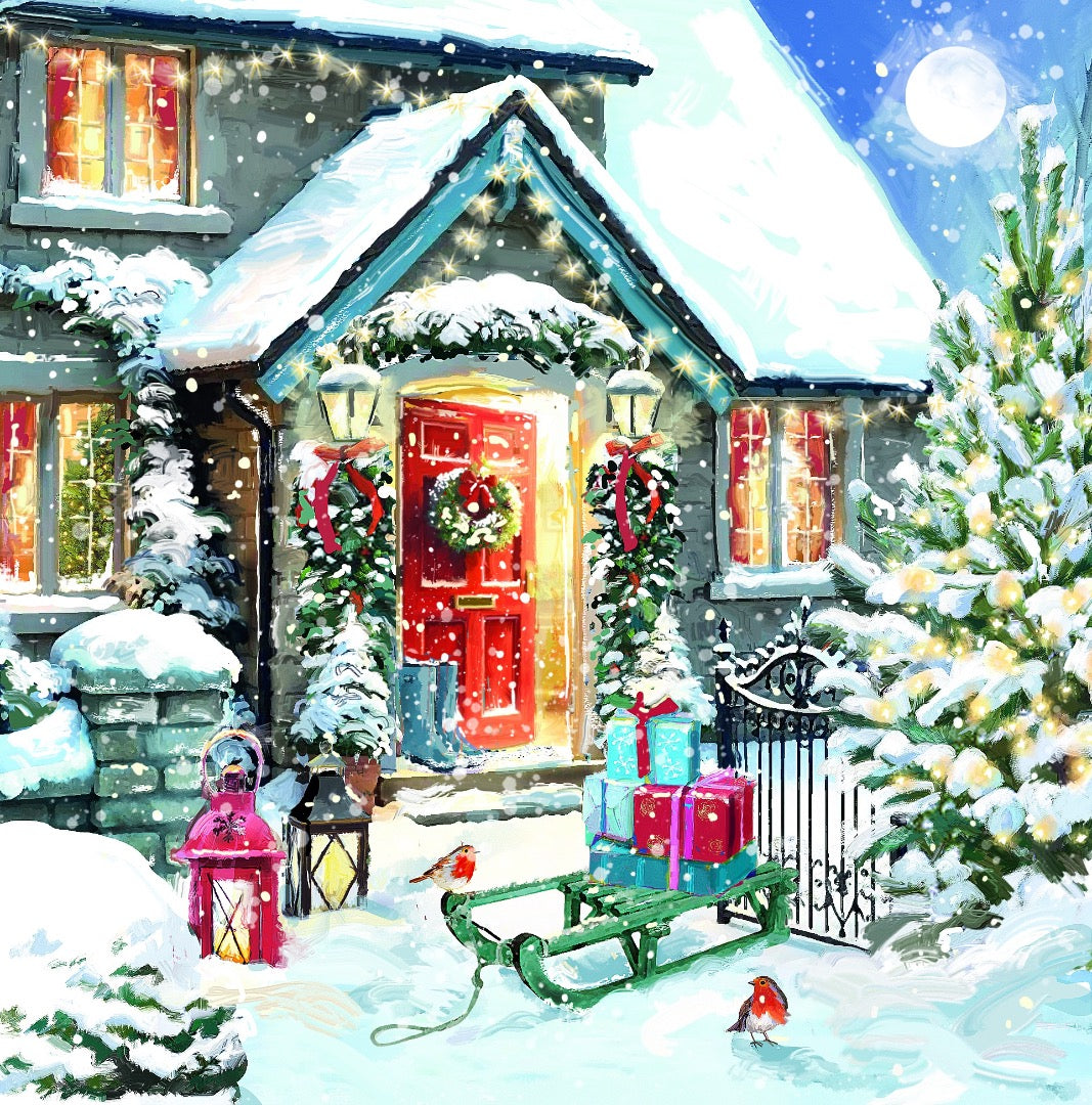 Home for Xmas Festive Art Deluxe Christmas & New Year Cards Box Set, 12 Pack, 3 Designs