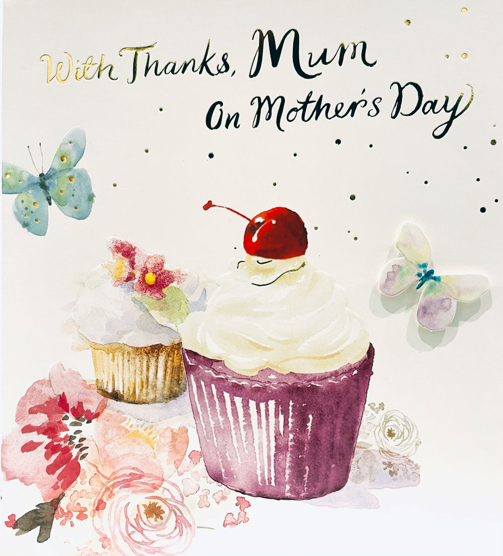 With Thanks Mum, on Mother's Day Embossed Gold Foil Cupcake Luxury Mother's Day Card from Hallmark Studio