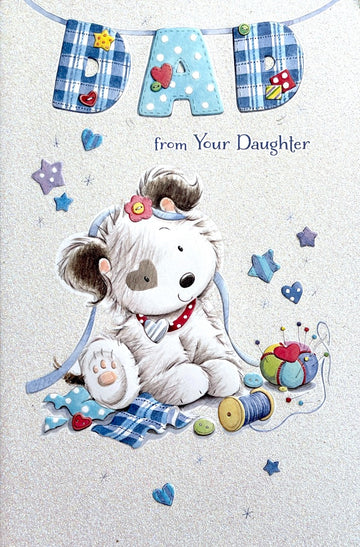 Dad from your Daughter Happy Father's Day Greeting Card Cute Puppy Dog Glitter and Crafts