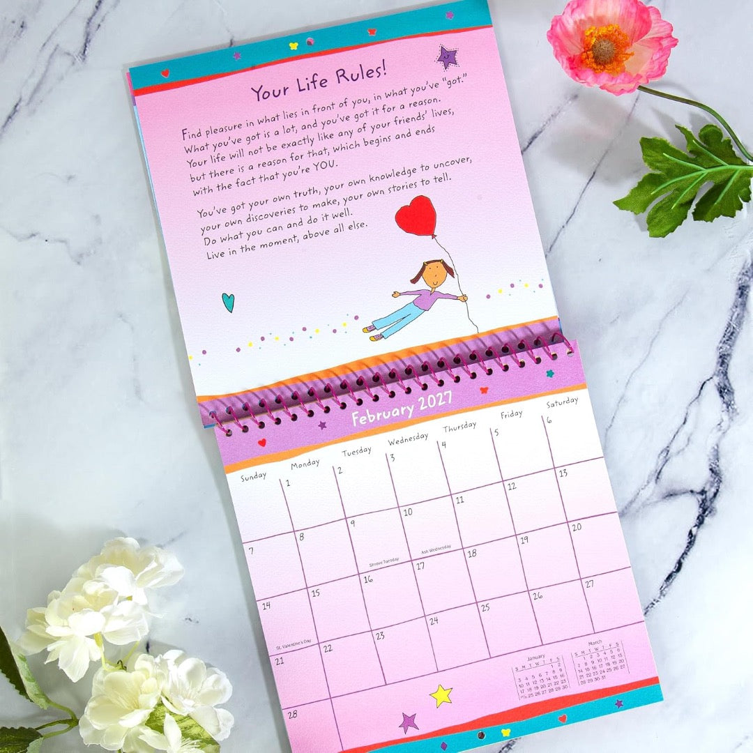 Girls Rule 2027 Hanging Wall Calendar by Ashley Rice, Blue Mountain Arts, Fun Confidence Building, 19.6 x 19.6 cm