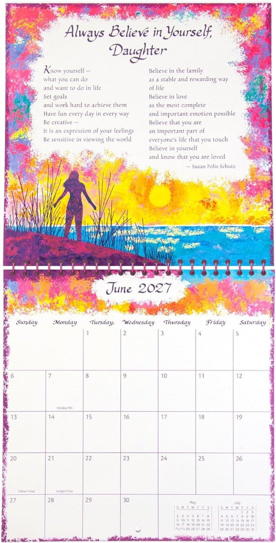 For My Beautiful Daughter 2027 Hanging Wall Calendar by Susan Polis Schutz, Blue Mountain Arts Collection, 19.6 x 19.6 cm