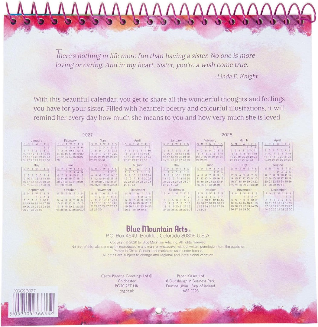 Sisters Carry Each Other in Their Hearts Forever 2027 Hanging Wall Calendar, Blue Mountain Arts Collection, 19.6 x 19.6 cm