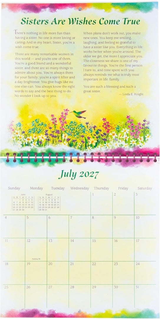 Sisters Carry Each Other in Their Hearts Forever 2027 Hanging Wall Calendar, Blue Mountain Arts Collection, 19.6 x 19.6 cm