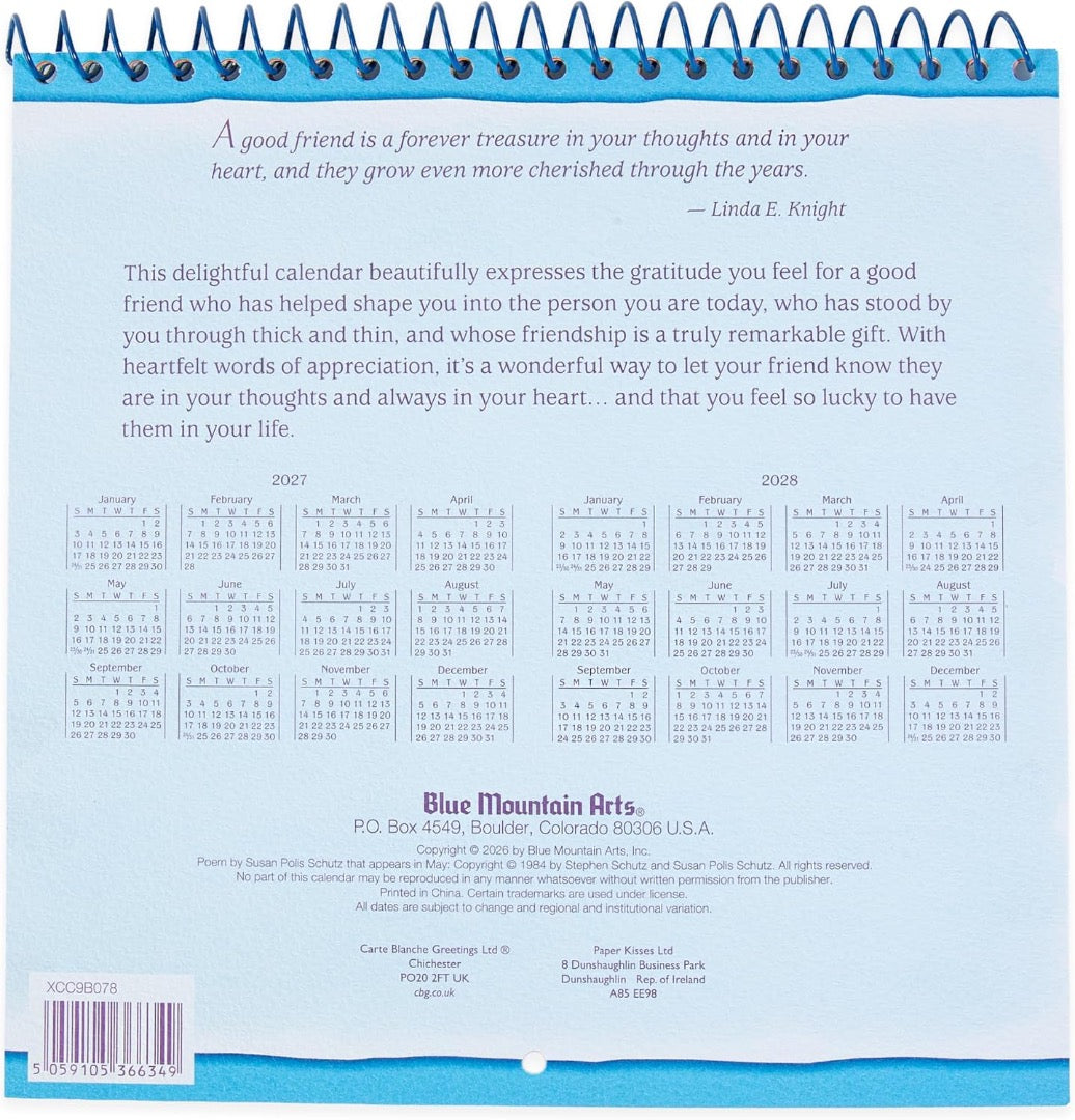Blue Mountain Arts 2027 Hanging Wall Calendar, Good Friends Are Hard To Find Collection, 19.6 x 19.6 cm