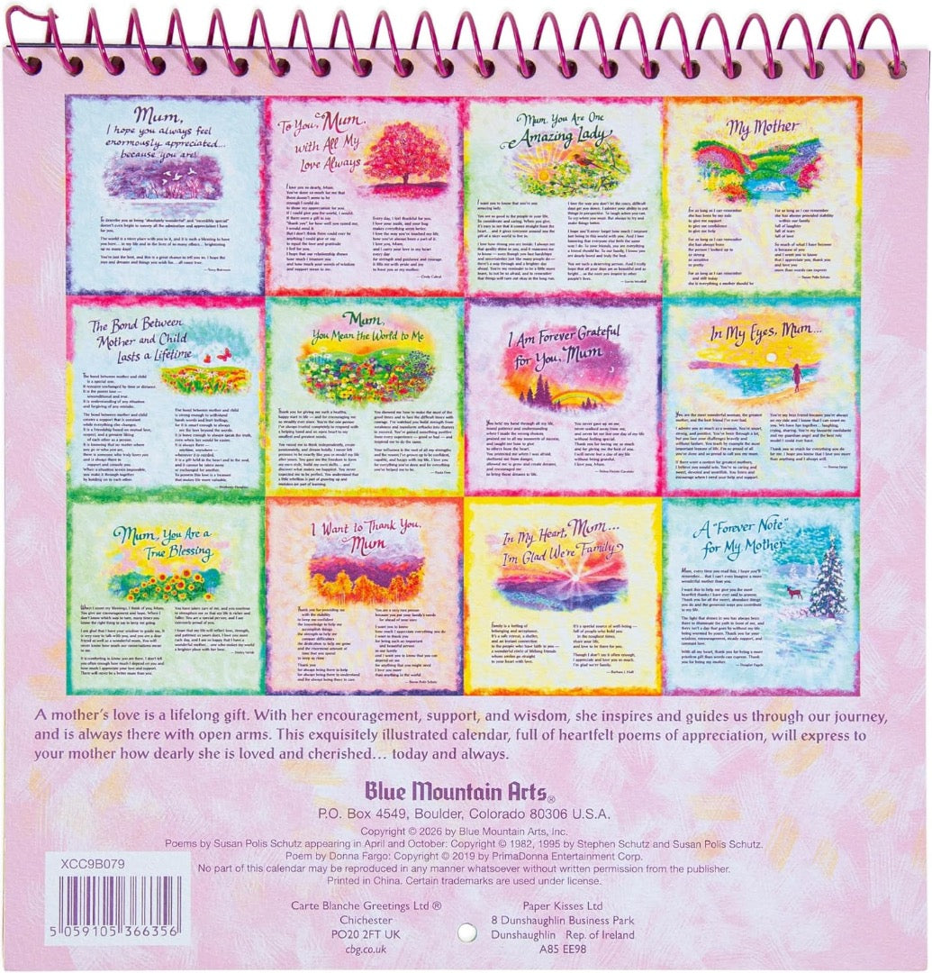 Mum Thank You for a Lifetime of Love 2027 Hanging Wall Calendar, Blue Mountain Arts Collection, 19.6 x 19.6 cm