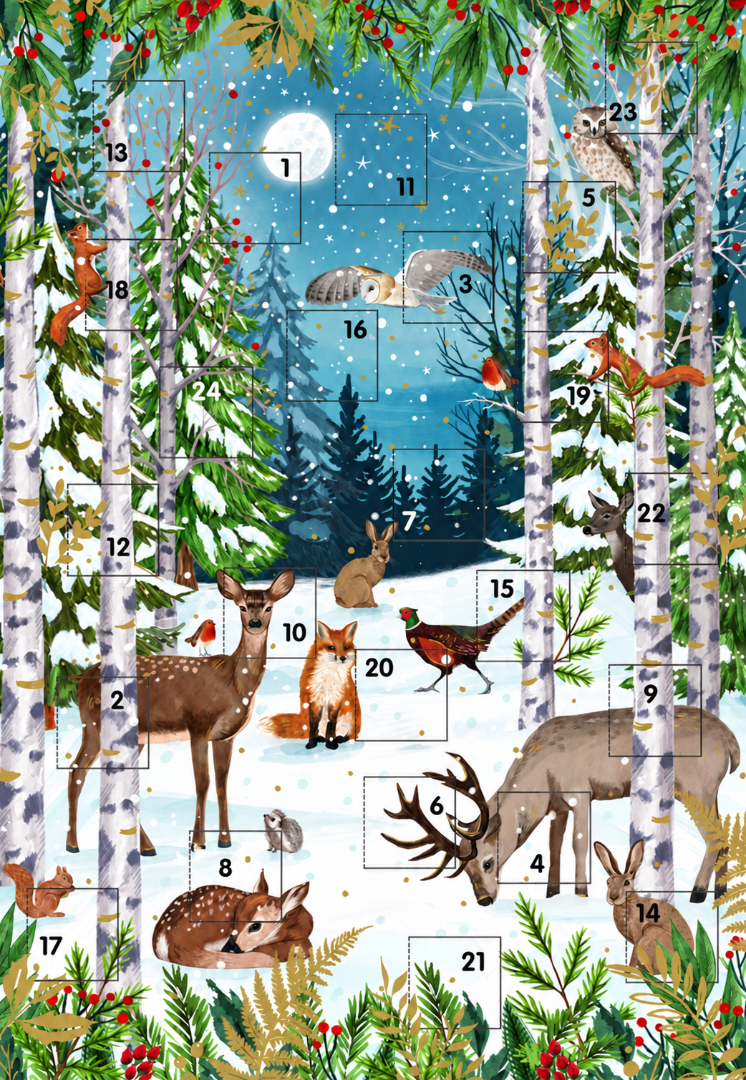 Winter Wonderland Woodland Animals Advent Calendar, 24 Door Traditional Card - Ling Design