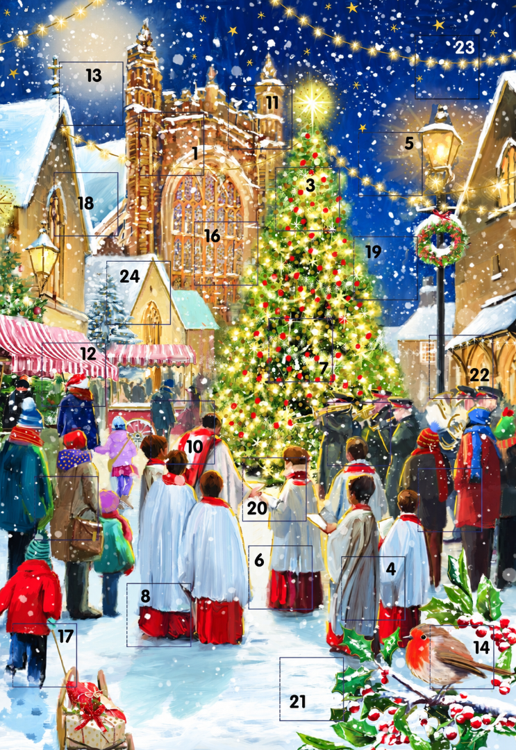 Christmas Eve Carol Singers Advent Calendar, 24 Door Traditional Card with Envelope - Ling Design