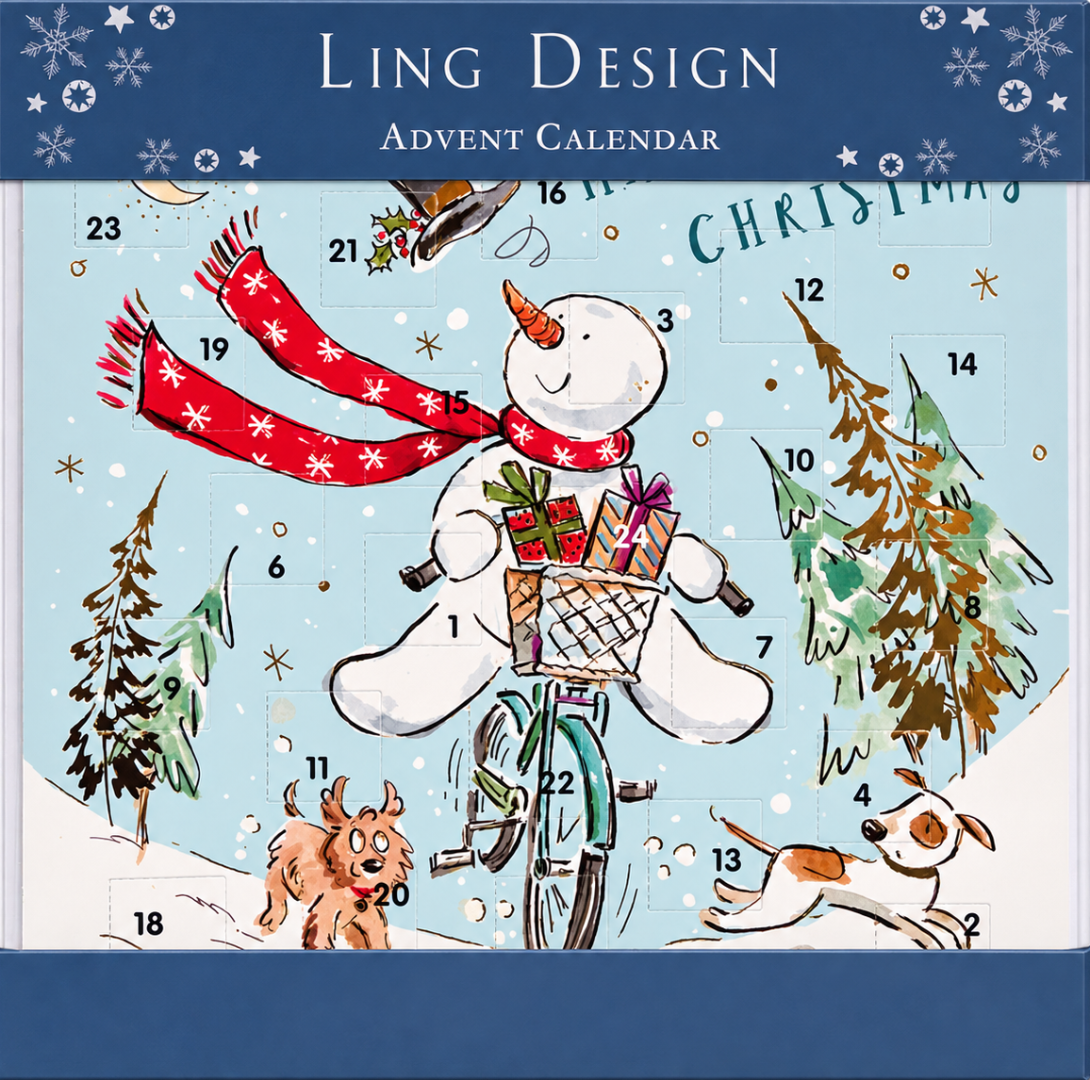 Christmas Fun Snowman Advent Calendar, Square 24 Door Traditional Card with Envelope - Ling Design