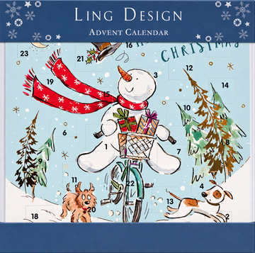 Christmas Fun Snowman Advent Calendar, Square 24 Door Traditional Card with Envelope - Ling Design