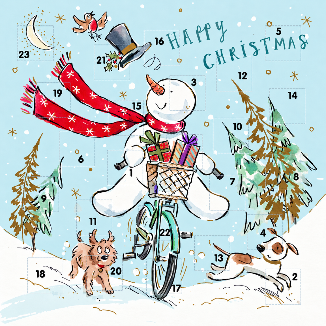Christmas Fun Snowman Advent Calendar, Square 24 Door Traditional Card with Envelope - Ling Design
