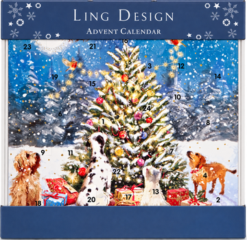 Around the Tree Dogs Advent Calendar, Square 24 Door Traditional Card with Envelope - Ling Design