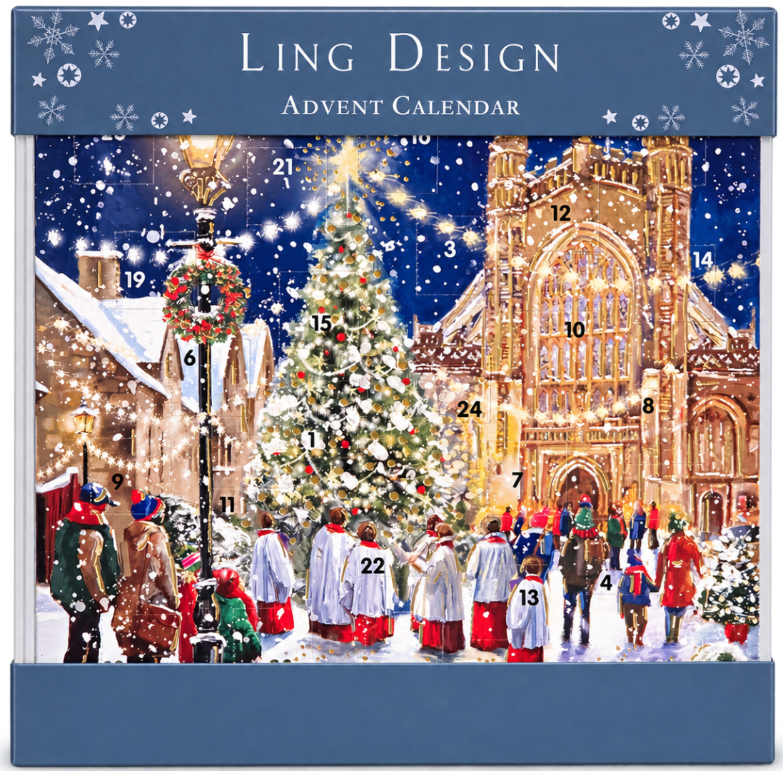 Christmas Carol Singers Advent Calendar, Square 24 Door Traditional Card with Envelope - Ling Design