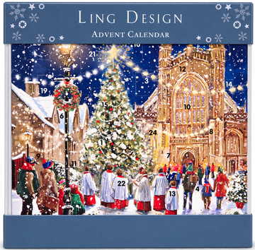 Christmas Carol Singers Advent Calendar, Square 24 Door Traditional Card with Envelope - Ling Design