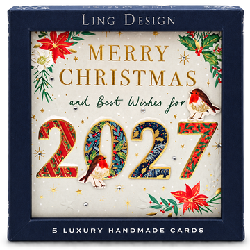 2027 Ling Design Box of 5 Handmade Luxury Embellished Christmas Cards - Gold Foil Embossed - Raised Cut-Out - 160 x 160mm