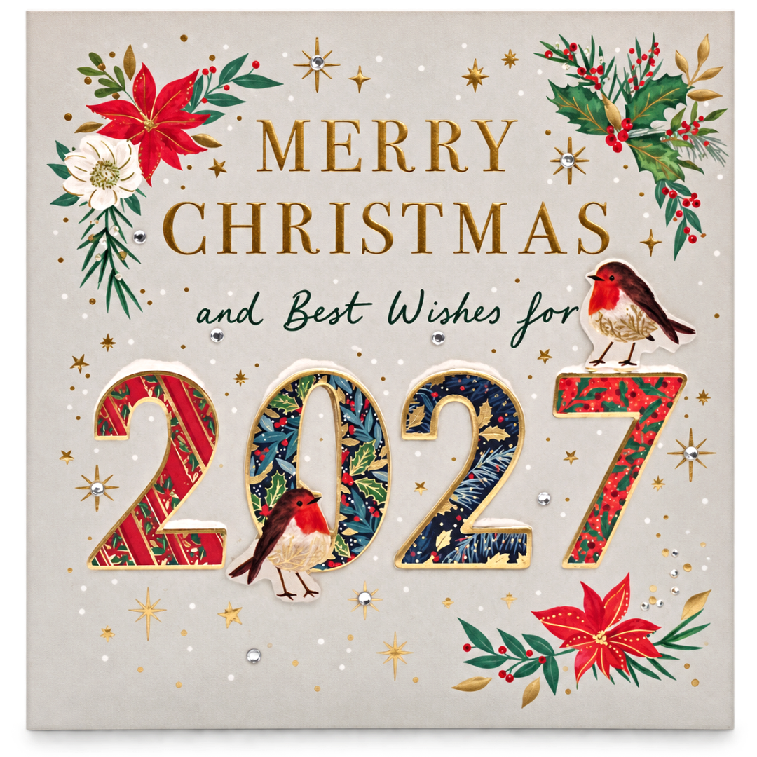 2027 Ling Design Box of 5 Handmade Luxury Embellished Christmas Cards - Gold Foil Embossed - Raised Cut-Out - 160 x 160mm