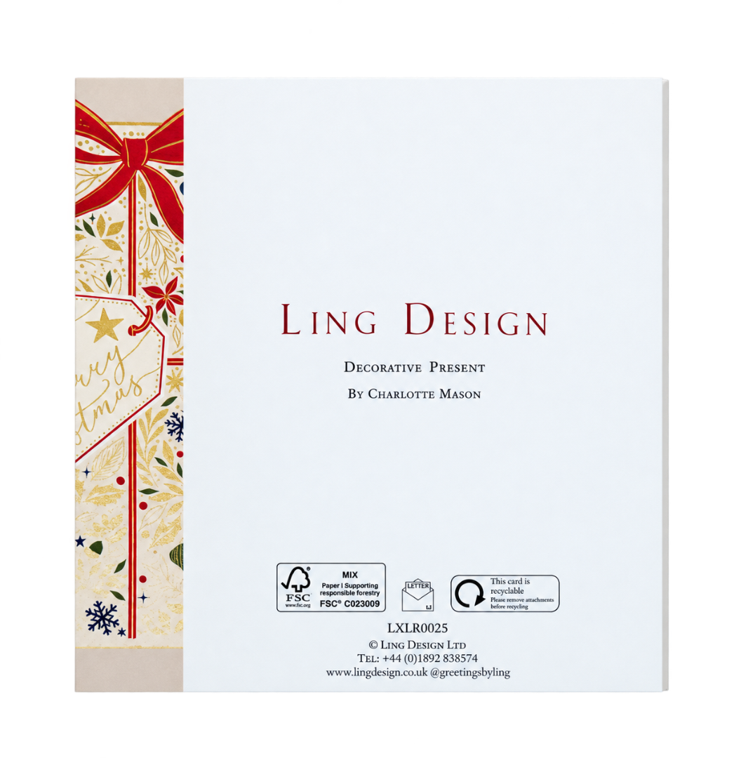 Decorative Present - Luxury Box of 5 Foil Embossed - Embellished Greeting Cards - Raised Cut-Out Ling Design