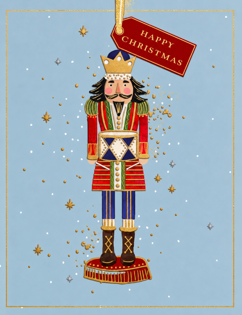 Ling Design Festive Nutcracker Luxury Gold Embossed Christmas Cards Pack of 10, 13 x 10cm, Award-Winning Design Range