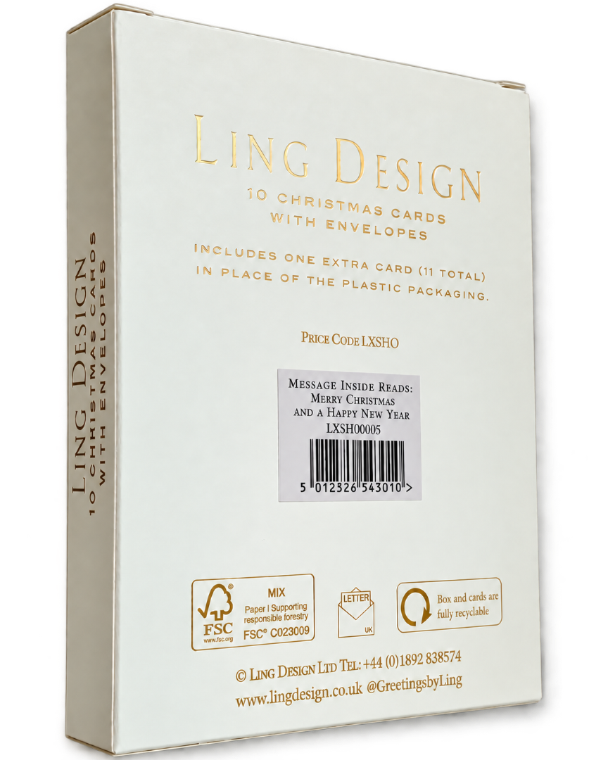 Ling Design Festive Nutcracker Luxury Gold Embossed Christmas Cards Pack of 10, 13 x 10cm, Award-Winning Design Range