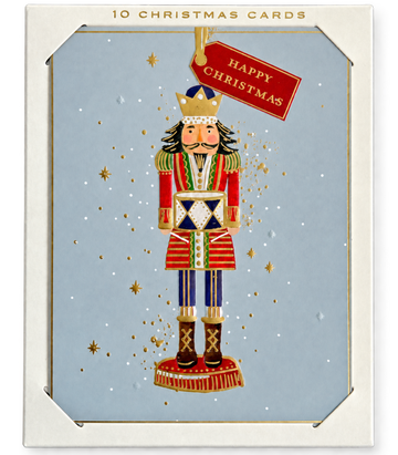 Ling Design Festive Nutcracker Luxury Gold Embossed Christmas Cards Pack of 10, 13 x 10cm, Award-Winning Design Range