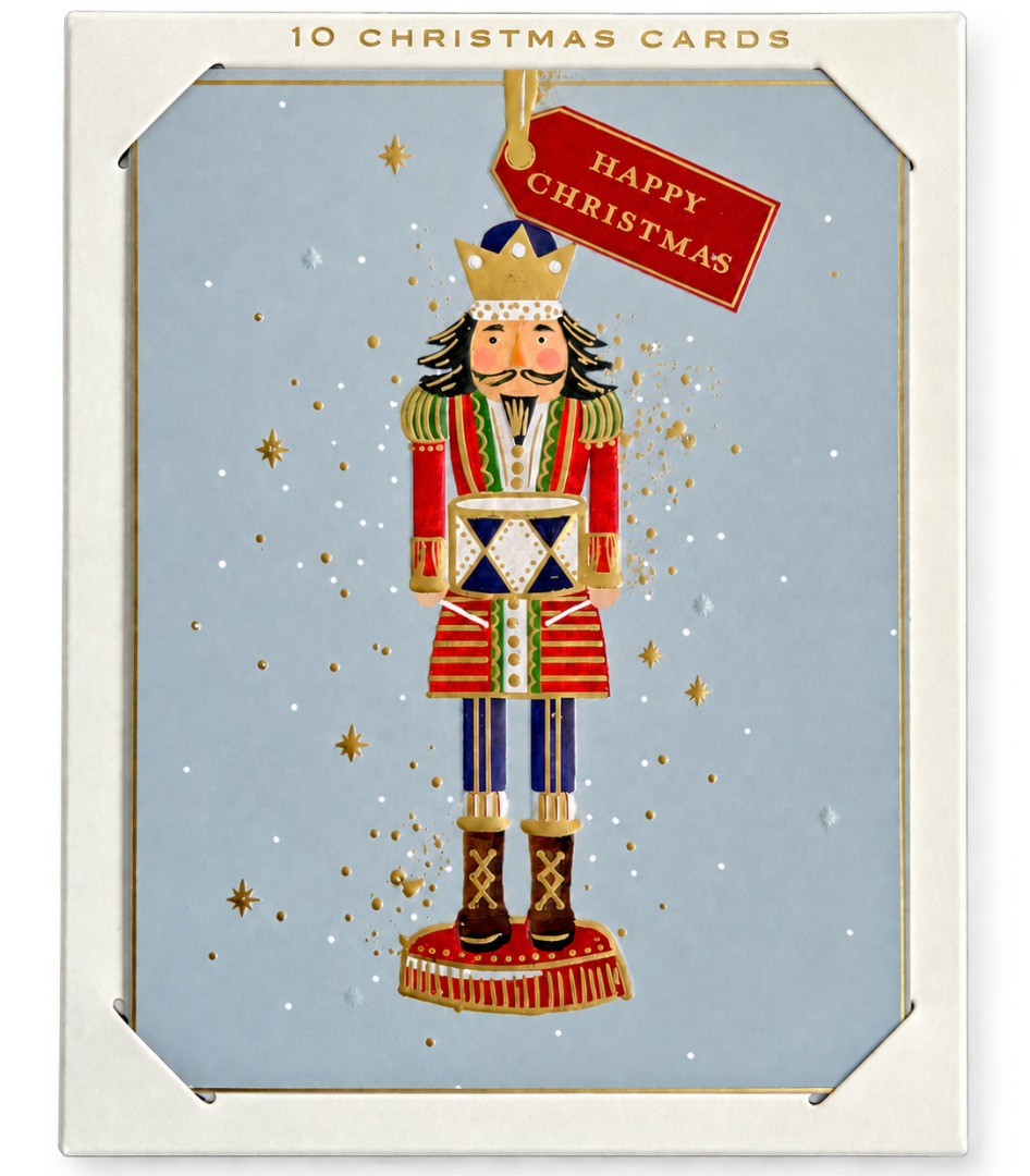 Ling Design Festive Nutcracker Luxury Gold Embossed Christmas Cards Pack of 10, 13 x 10cm, Award-Winning Design Range