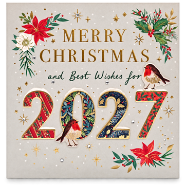 2027 Exquisite Handmade Christmas Card by Ling Design ? Gold Embossed, Embellished & Raised Cut-Out Art