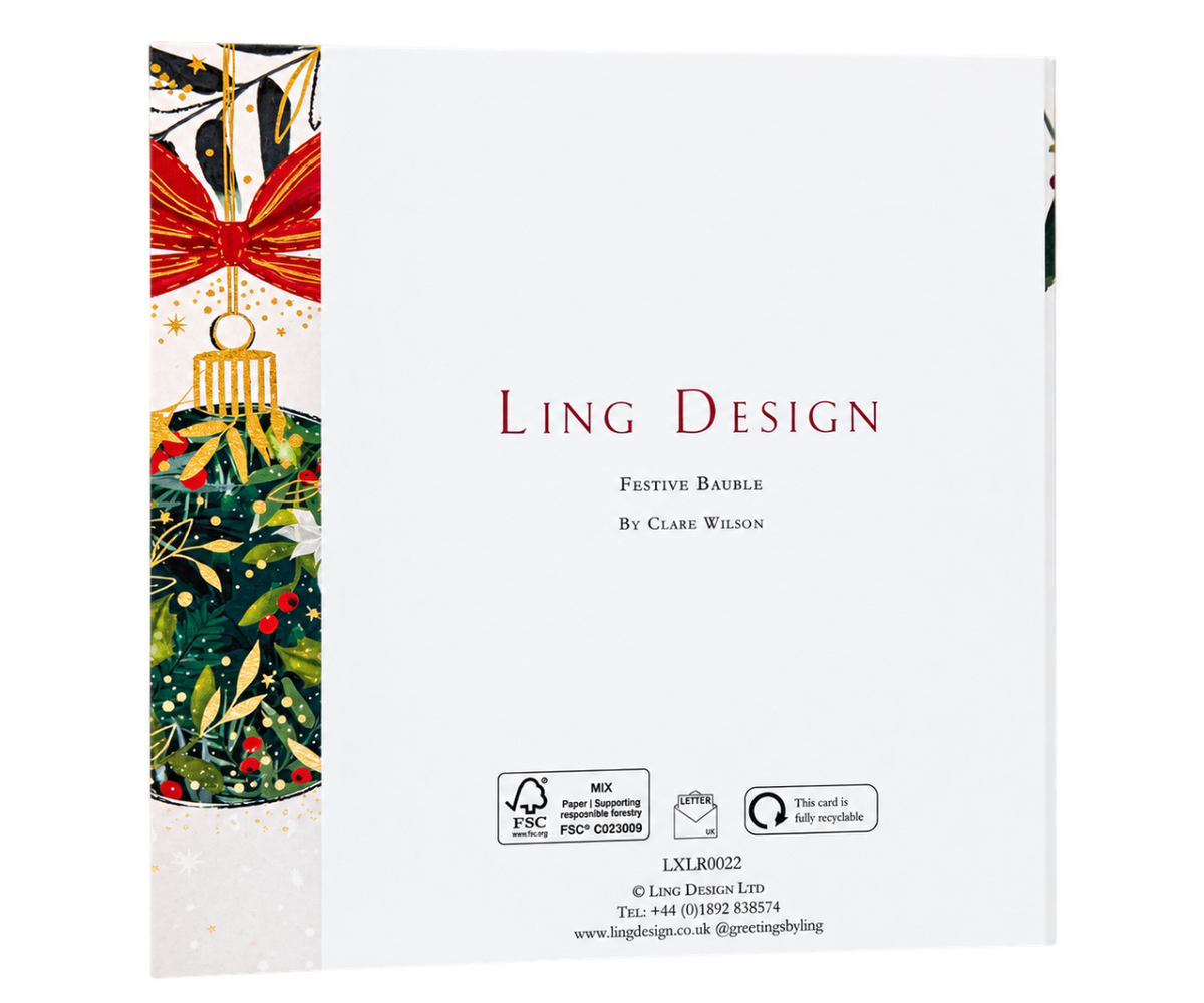 Pretty Bauble Exquisite Handmade Christmas Card with Gold Embossed Raised Cut-Out Design
