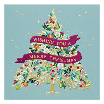 Ornate Xmas Tree Exquisite Handmade Christmas Card with Gold Embossed Raised Cut-Out Design