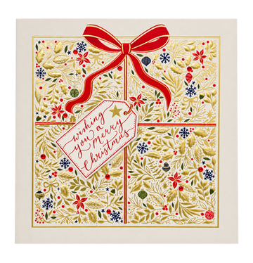 Decorative Present - Exquisite Handmade Christmas Card - Gold Embossed - Embellished - Raised Cut-Out Art