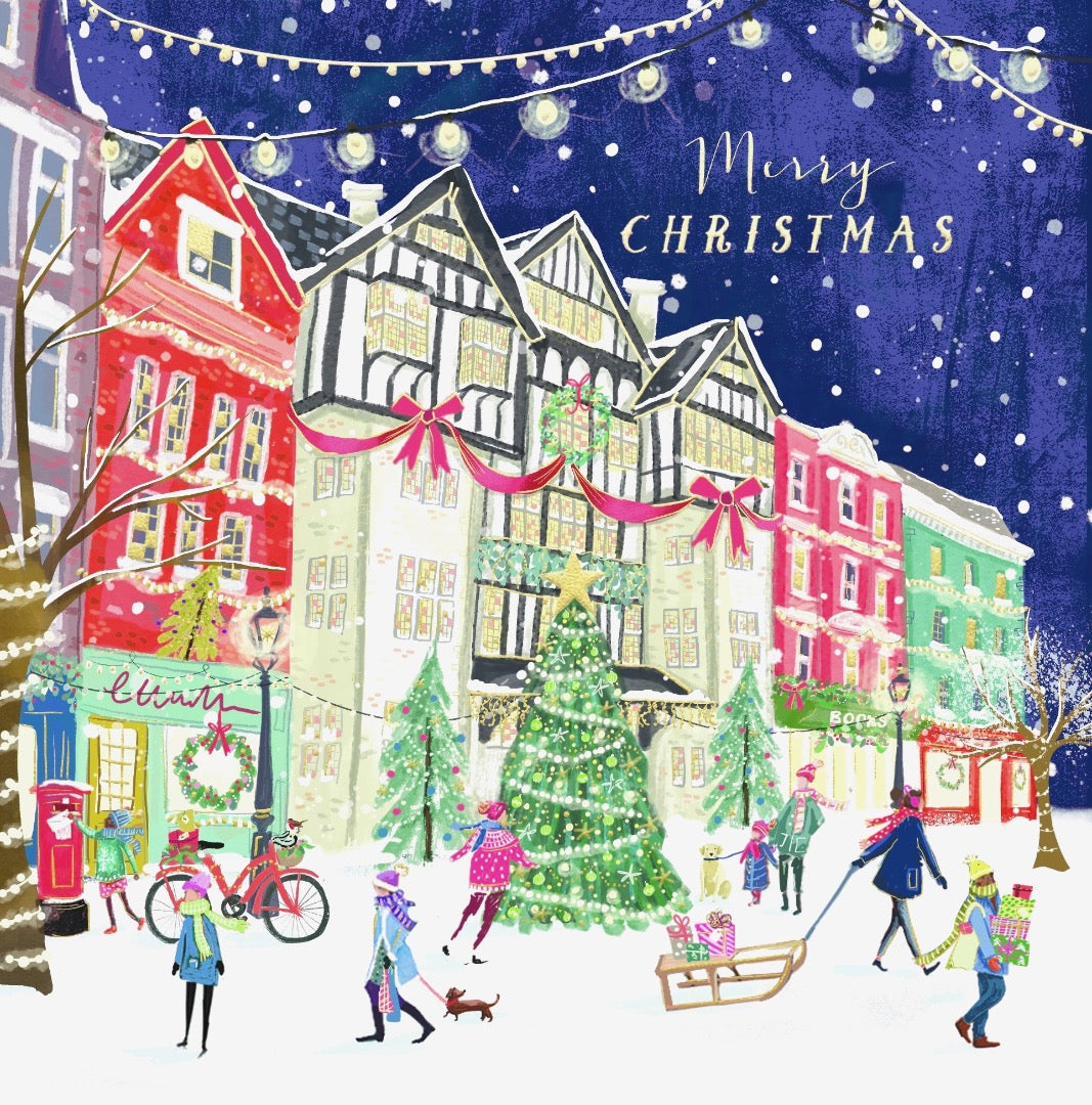 Ling Design Scenic Charity Christmas Cards - Pack of 6 Square Xmas Cards with Envelopes - Snowy Village, Santa Sleigh, Steam Train & Seaside Designs - 40p Donated to UK Charities