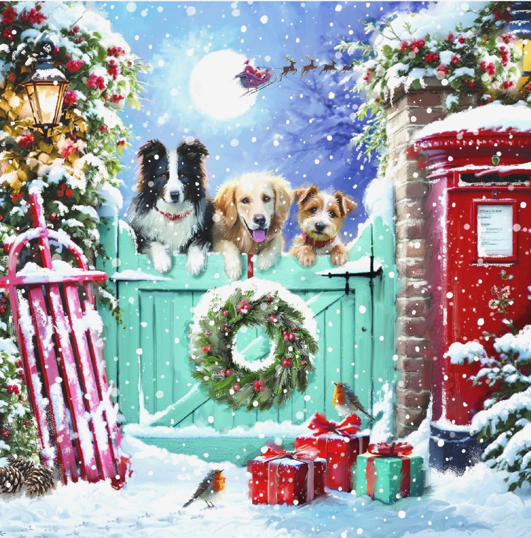 Ling Design Scenic Charity Christmas Cards - Pack of 6 Square Xmas Cards with Envelopes - Snowy Village, Santa Sleigh, Steam Train & Seaside Designs - 40p Donated to UK Charities