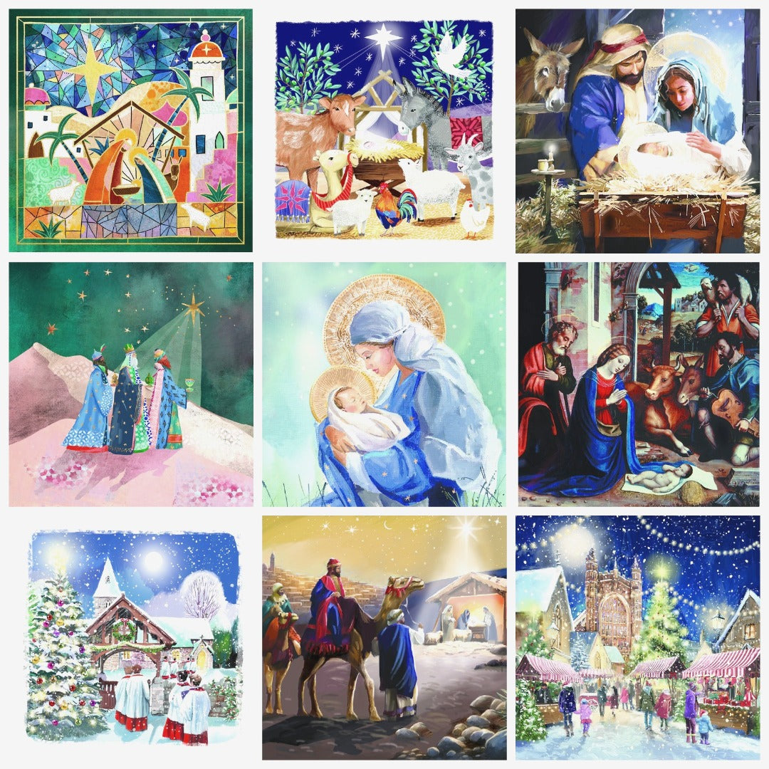 Ling Design Religious Charity Christmas Cards - Pack of 6 Square Xmas Cards with Envelopes - Nativity, Three Kings, Madonna & Holy Family Designs - 40p Donated to UK Charities