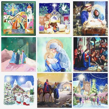 Ling Design Religious Charity Christmas Cards - Pack of 6 Square Xmas Cards with Envelopes - Nativity, Three Kings, Madonna & Holy Family Designs - 40p Donated to UK Charities