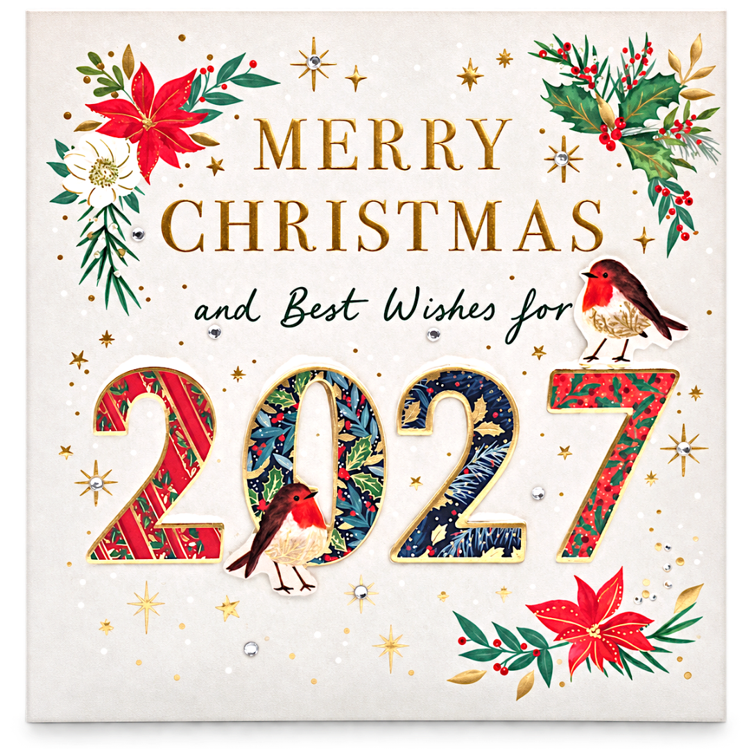 Exquisite Luxury Handmade Merry Christmas & Best Wishes 2027 Cards, Pack of 5 by Ling Design