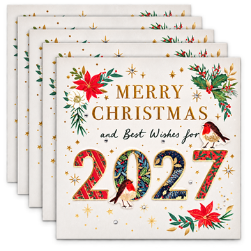 Exquisite Luxury Handmade Merry Christmas & Best Wishes 2027 Cards, Pack of 5 by Ling Design