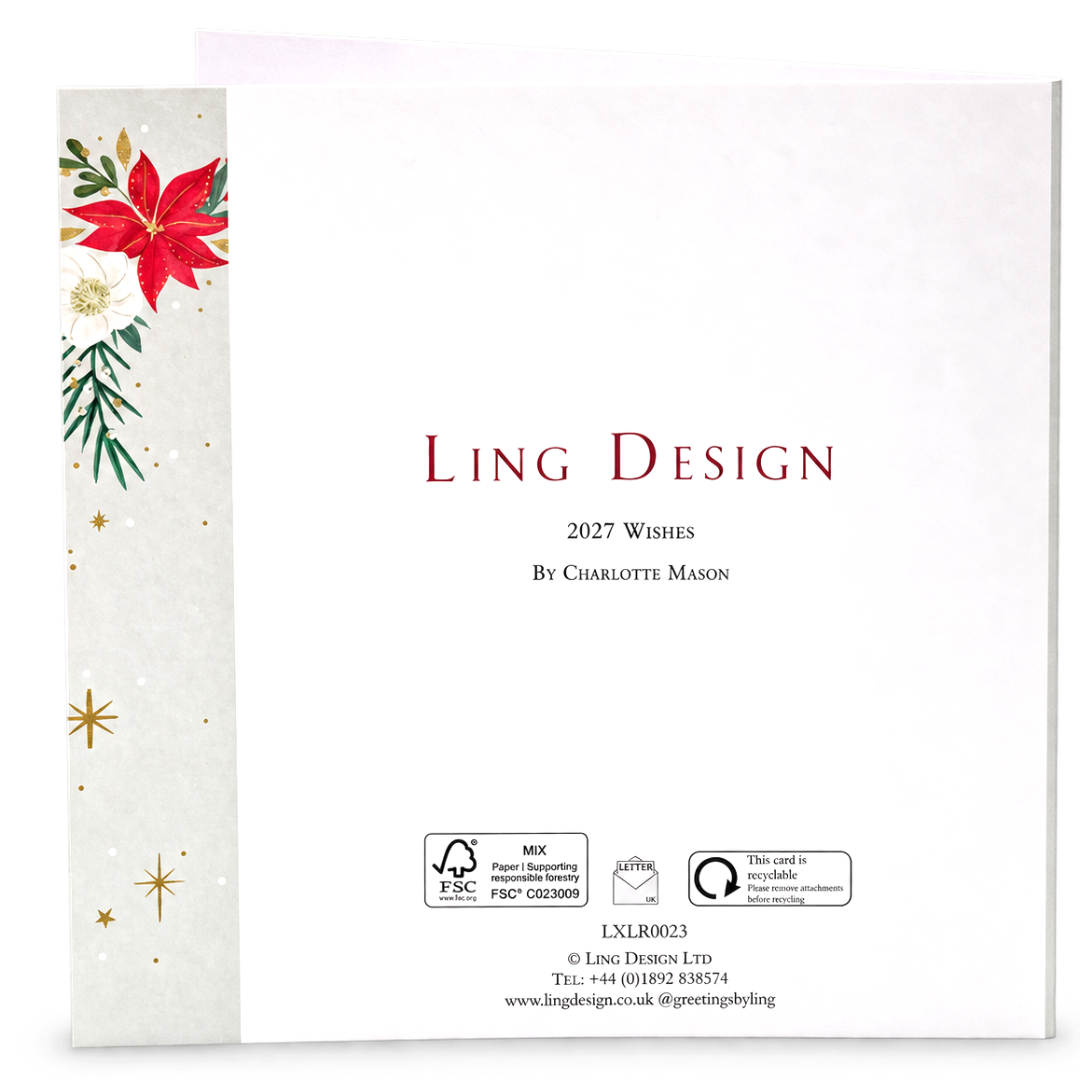 Exquisite Luxury Handmade Merry Christmas & Best Wishes 2027 Cards, Pack of 5 by Ling Design