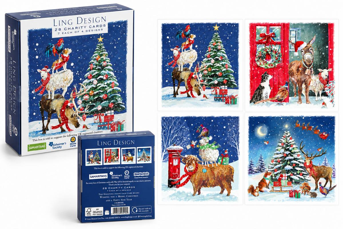 Ling Design Festive Animals Charity Boxed Christmas Cards, Box of 28, 4 Designs