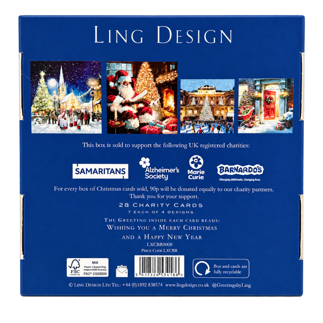 Ling Design Festive Church & Choir Charity Christmas Cards, Box Set of 28 Cards